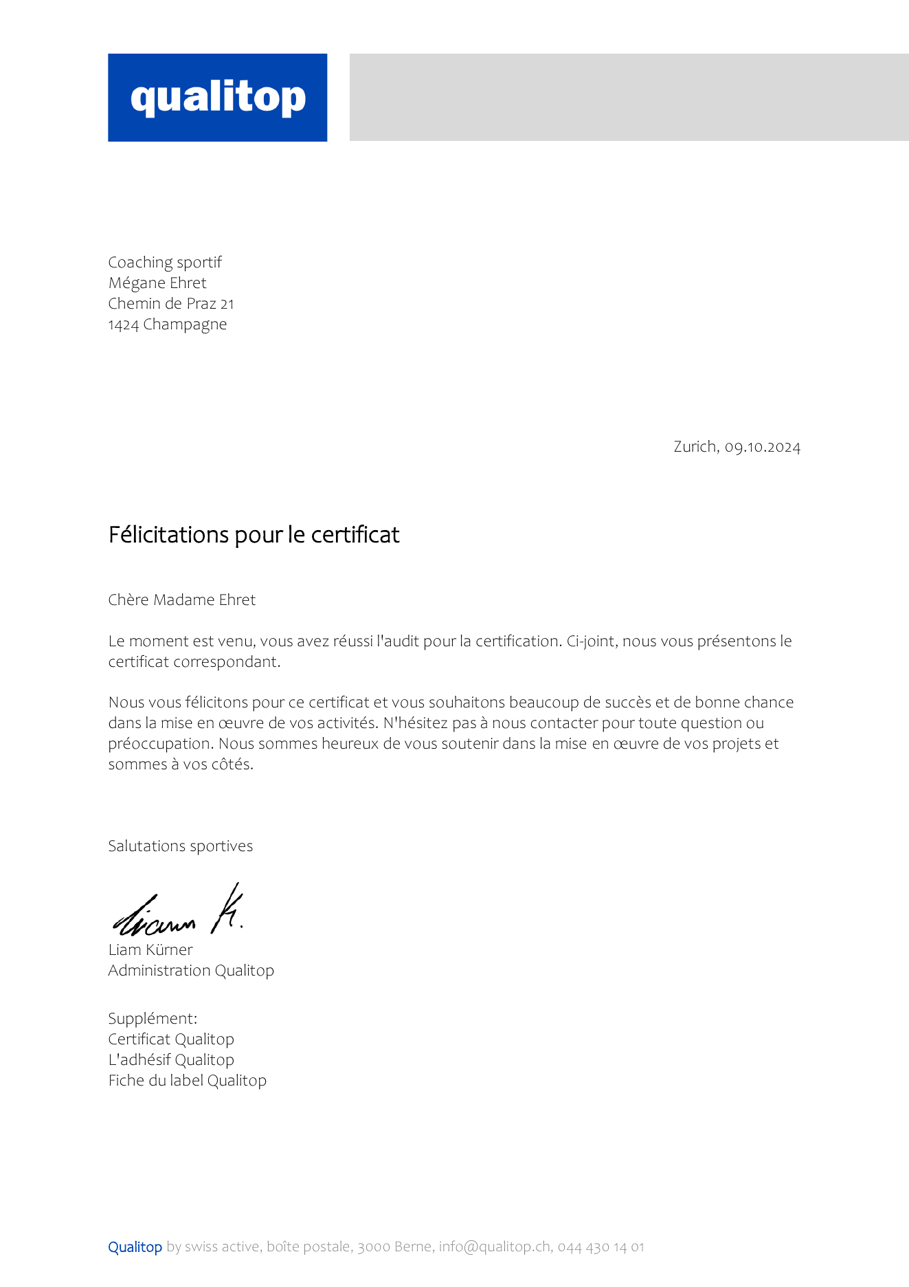 Certificat QUALITOP de Mégane Ehret — page 1